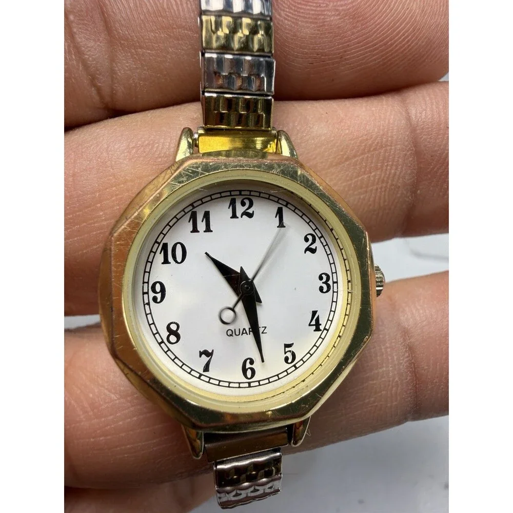 Women’s Quartz Watch Gold Tone Octagon Case Two-Tone Expansion Band Working